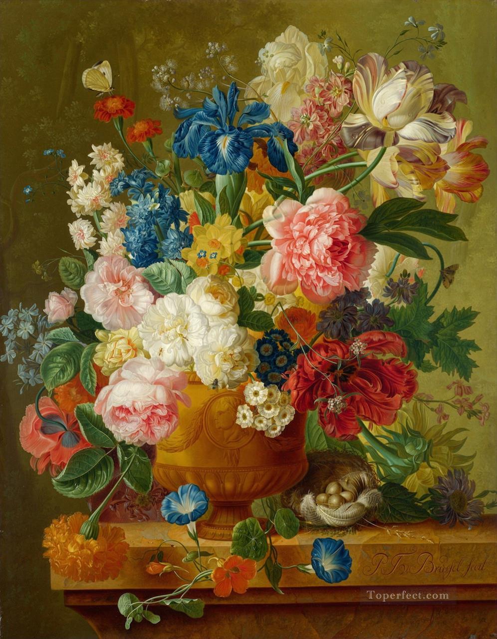 パウルス・テオドルス・ヴァン・ブリュッセルの花瓶の花 開花油絵